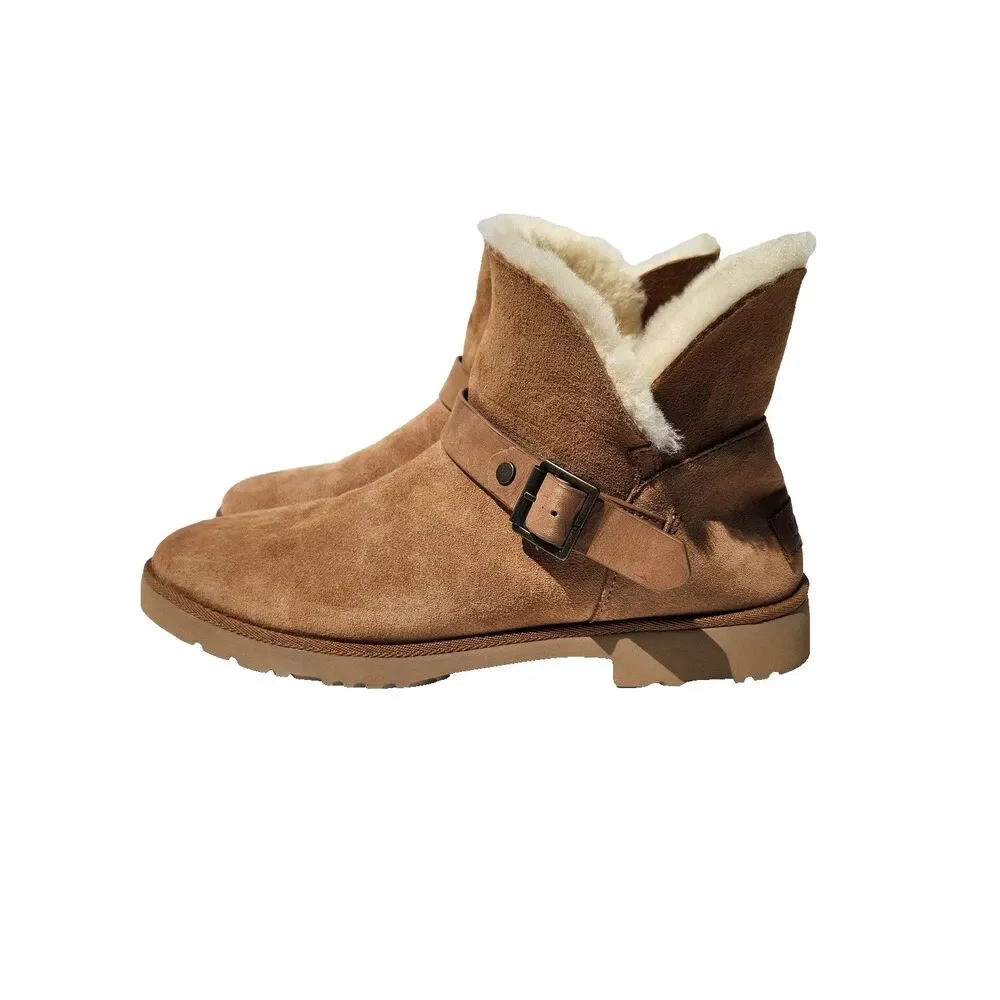 Ugg Romely Short Buckle Ankle Boots Womens Size 9 Chestnut Brown Suede Fashion